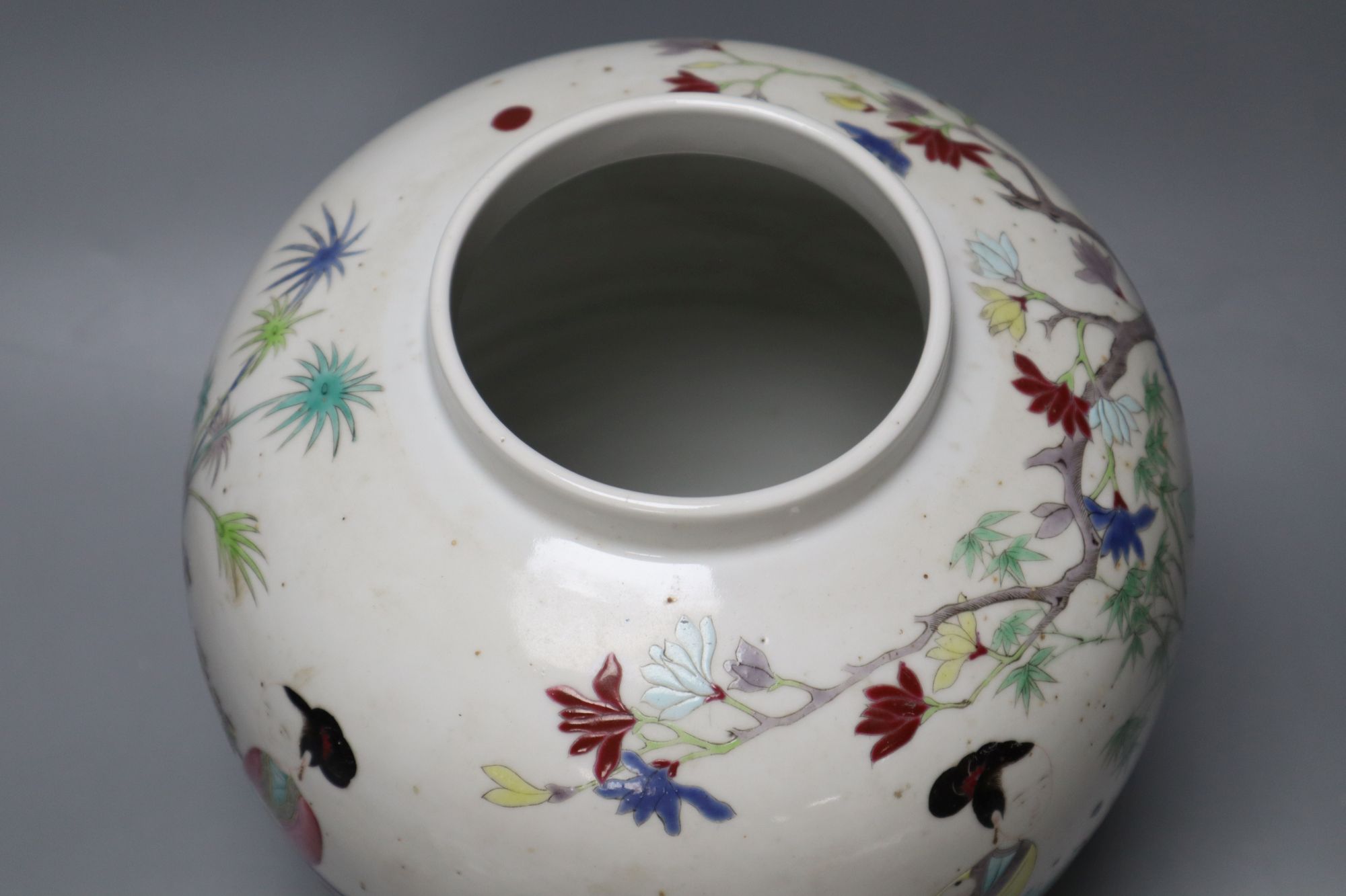 A late 19th/early 20th century Chinese ginger jar and cover, H approx 25cm